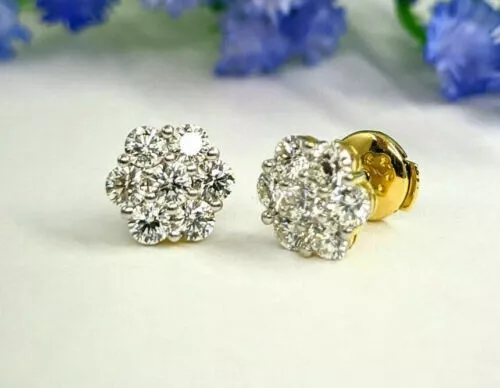 2Ct Round Diamond Cluster Stud Earrings 14k Yellow Gold Plated Lab-Created 3