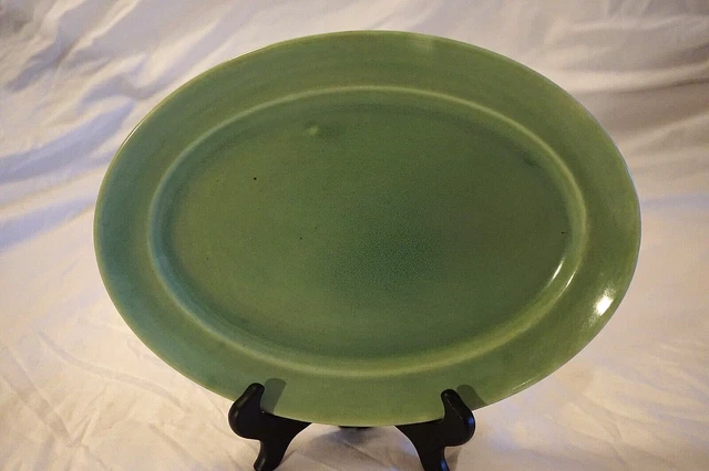 Homer Laughlin Wells Art Glaze Green Platter 11 3/8" Art Deco Usa
