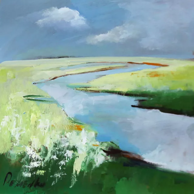 Demenko Natalia OLD  lake  LANDSCAPE Oil painting contemporary 8x8 UKRAINE