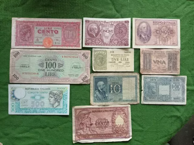 Italy  : nice collection of 10 vintage Lire Banknotes.