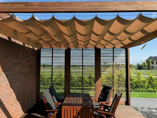 Toldo Retráctil Romano Horizontal Impermeable Jardín Protección Uv