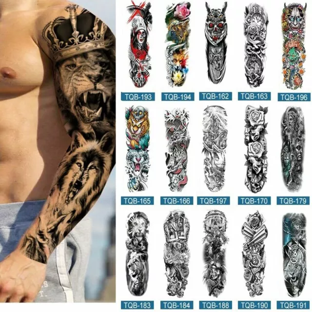 Grand Faux Tatouage Temporaire Manches Complètes Bras Autocollants #