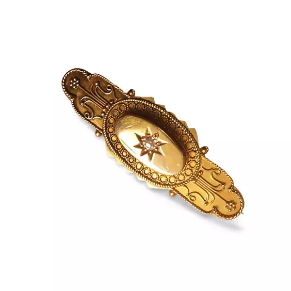 Antique Victorien 14K 15K or Jaune Ancien Mine Diamant Broche Barre Broche