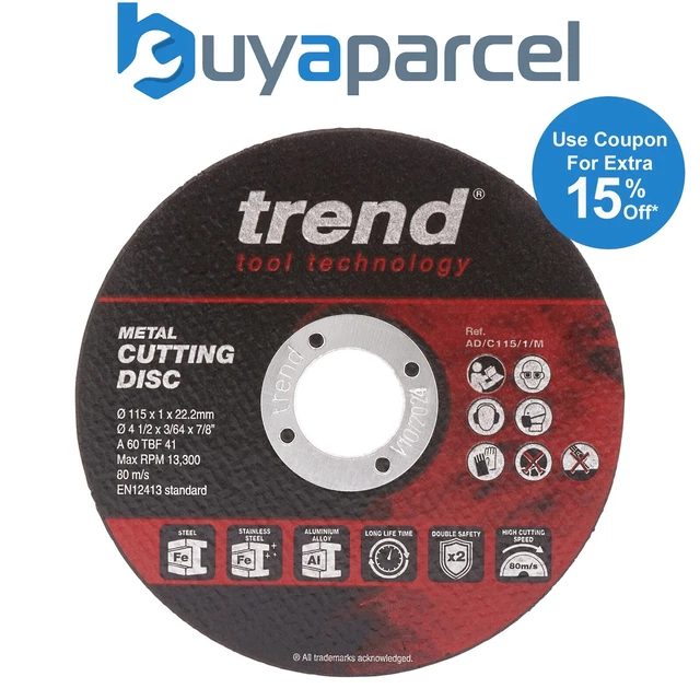 Trend 115mm 4.5" Angle Grinder Metal Steel 1mm Thin Cutting Discs x10 In Tin