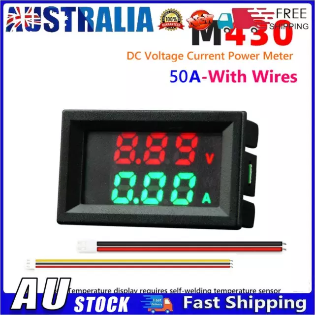 DC0-100V Amp Volt Gauge Dual LED Digital Voltage Current Meter (Red Green 50A)