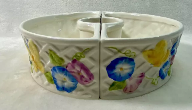 Avon Garden Patio Collection Planters-Basket Weave Floral Butterflies Cottage