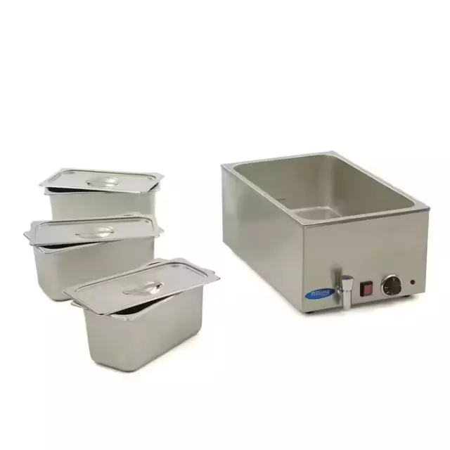 Gastro Bain Marie - mit Wasserhahn inkl. 3 x 1/3 GN Set Speisenwärmer