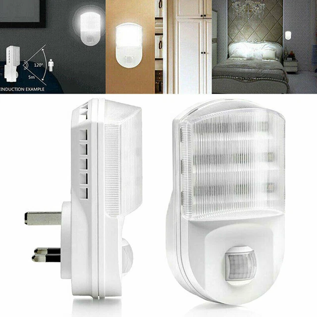 WHITE LED PLUG In PIR Motion Sensor Hallway Socket Lamps Safety Night