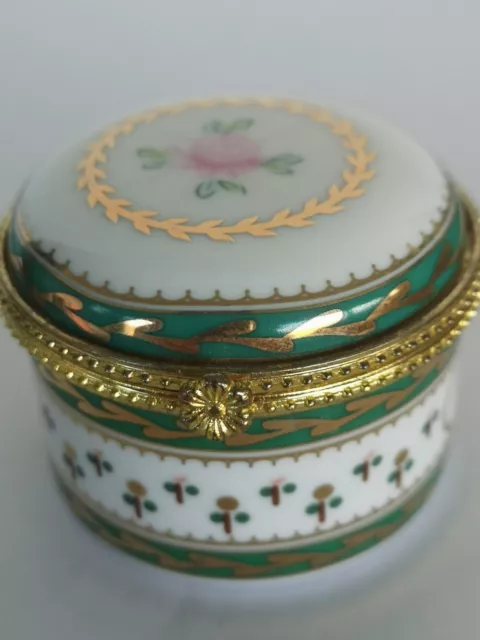 Vintage Trinket Pill Box French Style Porcelain Gilded Pink Roses