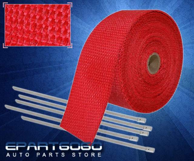 30 Feet Heat Shield Wrap Header Intake Turbo Supercharge+ Steel Ties Red