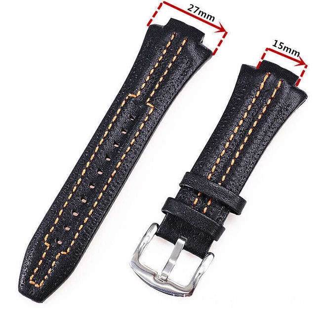 Bracelet Cuir Véritable Pour Seiko Sportura 15x27 Mm Noir - Neuf Avec Étiquettes - Sangle Deux Pièces