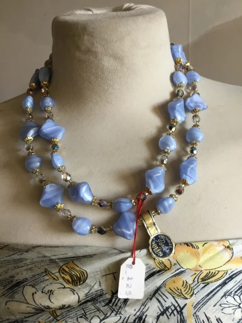 Collier Double Rang Perles Cristal De Bohème - Vintage Des Années 1950, Manufacture Pilote Berck Plage, Occasion