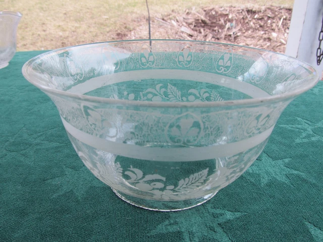 Antique Victorian 1800's Hand Blown & Etched Glass Shade for Parlor Oil Lamp