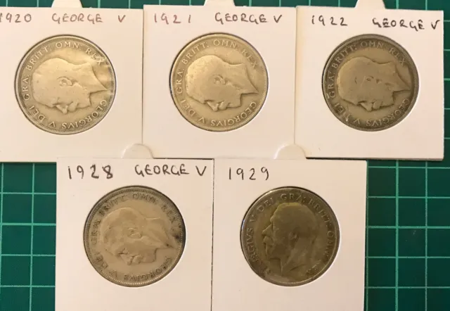 Great Britain British George V Mix Lot of .500 Silver Half Crown Coins x5