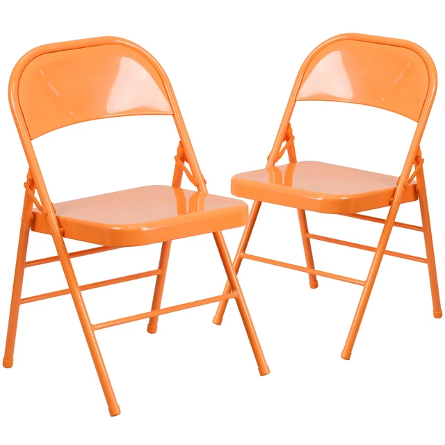 Flash 2 Pack Orange Marmalade Triple Braced & Double Hinged Metal Folding Chair