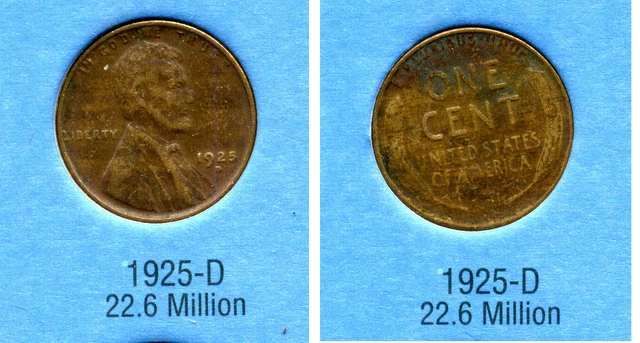 Lincoln Head Wheat Cent 1925 D Average Circulated United States Penny Coin #3187