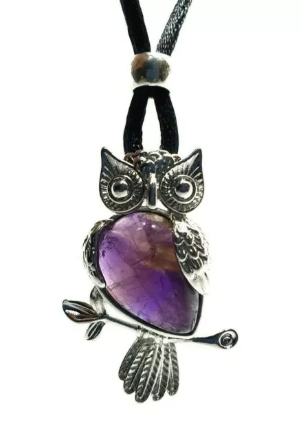 Hibou Collier Pendentif Améthyste Pierre Naturelle Filaire Perle Pierre De...