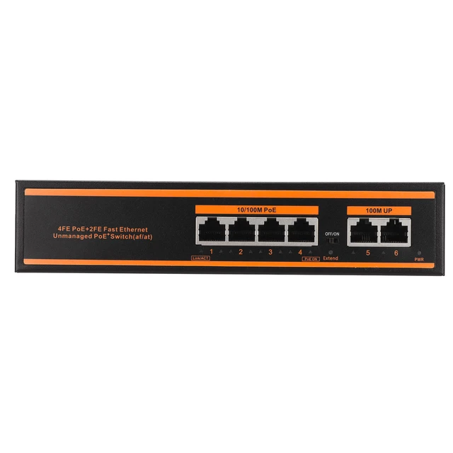 Commutateur PoE 6 Ports En Métal Robuste Prise UE 100-240V 100M