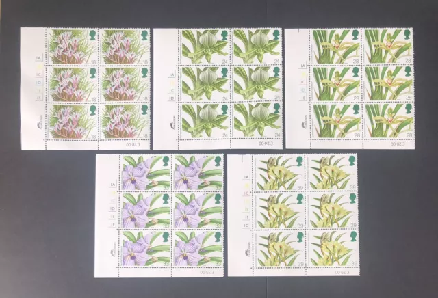 Gb 1993 Mnh Orchids World Conference Corner Plate Cylinder Blocks Of 6