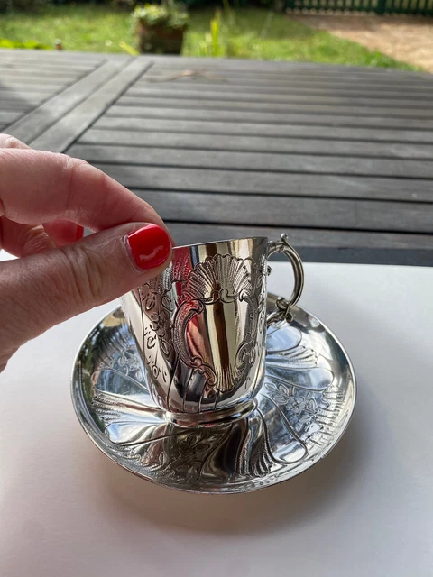 Lot De 2 Tasses Métal Argenté Art Déco Signées - Vintage Avec Oxydation - Pour Collection Ou Déco
