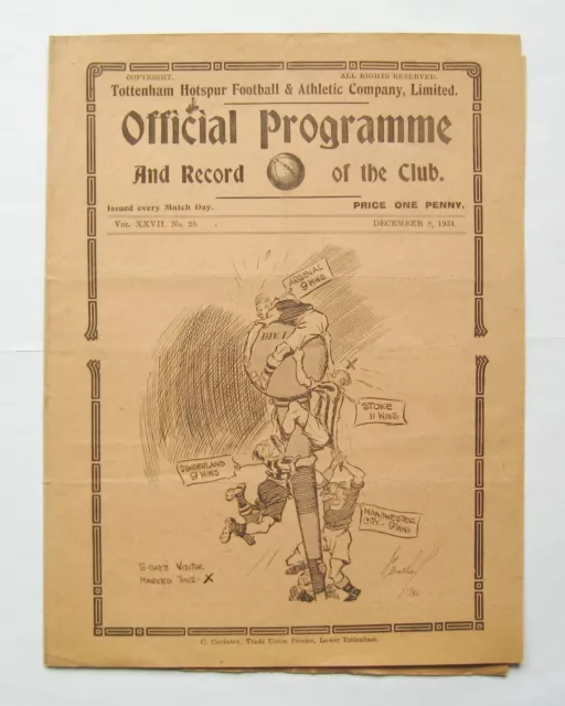 TOTTENHAM HOTSPUR v STOKE CITY 1934/1935 *VG Condition Football Programme*