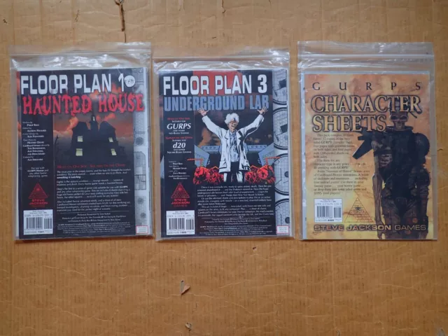 Steve Jackson RPG Floor Plan 1 Haunted House + 3 Underground Lab + GURPS Sheets