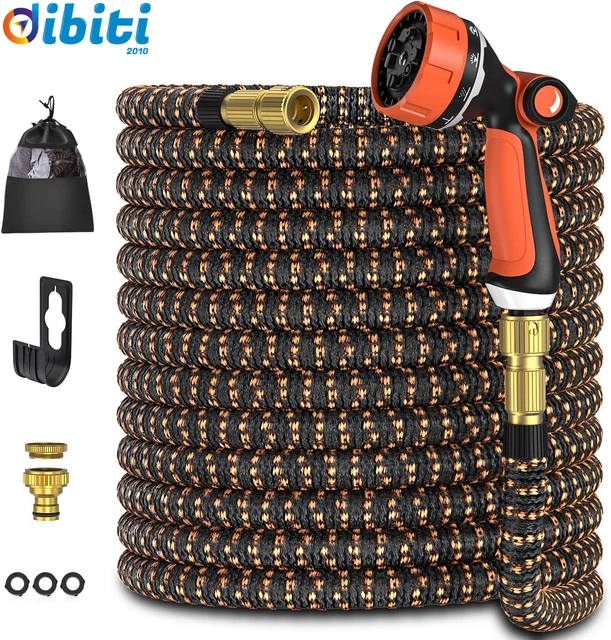 Tubo da giardino espandibile da 30 m, 3 volte, flessibile, leggero, anti-perdite, con raccordi in ottone massiccio da 1,9 cm e 1,2 cm, ugello spray a 8 funzioni (verde