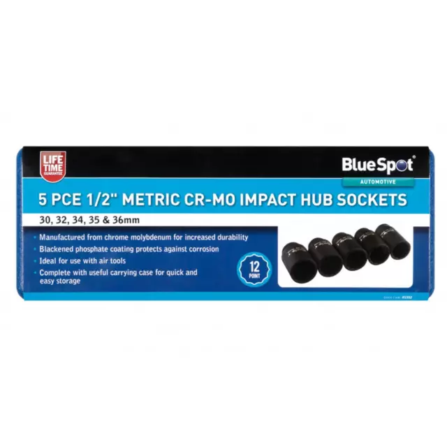 BlueSpot 5Pcs 1/2" Metric Cr-Mo Impact Hub Sockets Set 30-36mm