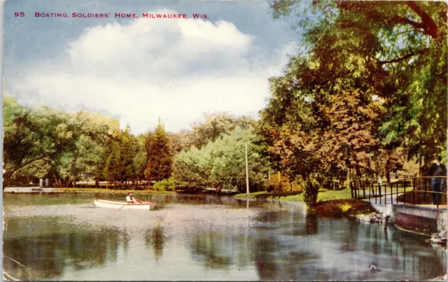 C.1910s Milwaukee WI Boating Soldiers Home Wisconsin Postcard  A113