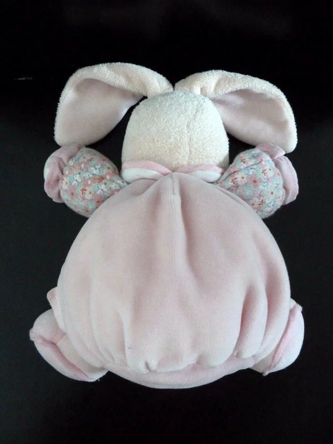 *. DOUDOU BOULE KALOO LAPIN  ROSE BRAS BLEU FLEURS LILIBLUE 20cms GRELOT - TBE 3
