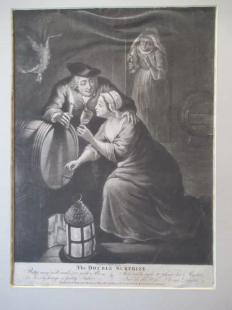 Antique 1770 Mezzotint Engraving 'The Double Surprize' After Gerrit Dou