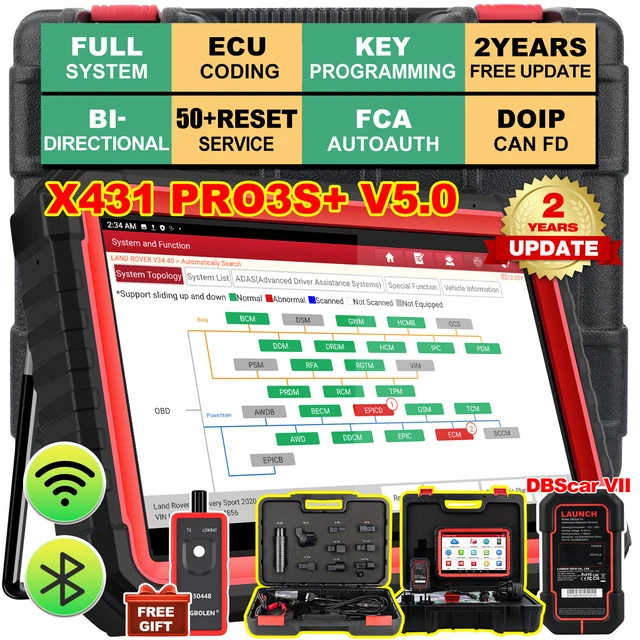 LAUNCH X431 PRO3S+ V5.0 Bidirectional Diagnostic Scanner – Key Coding, 2-Year Free Update