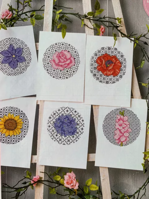 Floral Blackwork Greeting Cards Cross Stitch Design chart