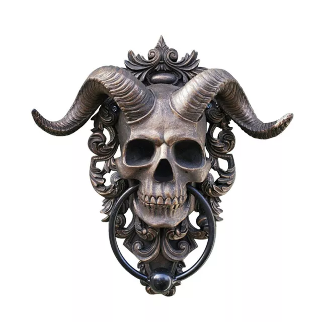 Satan Skull Head Door Knocker Resin Goat-headed Wall Hang Ornament Gothic Decor