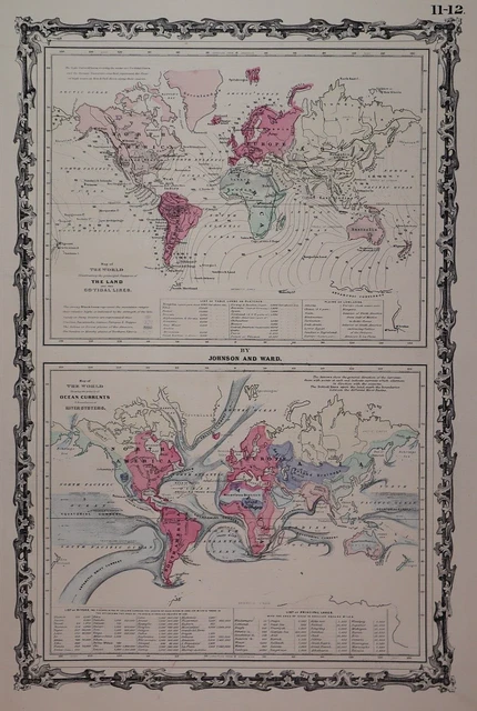 1863 Johnson Atlas Map ~ WORLD OCEAN CURRENTS - TIDES ~ (14x18) -#1459