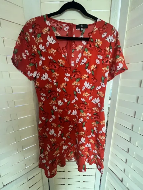 Misguided Size 12 Red Floral Dress Very Pretty