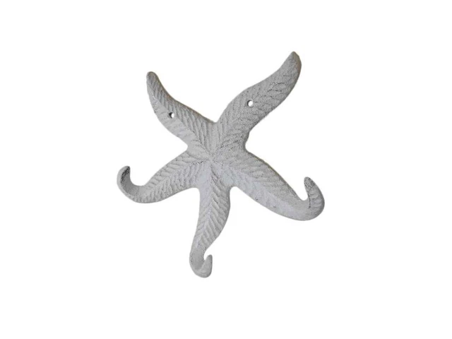 Rustic Whitewashed Cast Iron Wall Mounted Decorative Metal Starfish Triple Hook