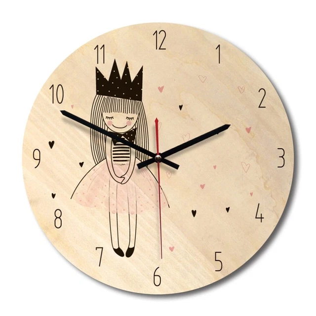 Nordic Style Cartoon Decorative Wooden Circle Clock Colorful Silent Round Wall