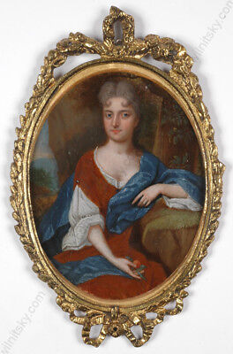 "Portrait of a 17th century Lady", English Oil on Copper Miniature, Early 19th C