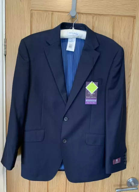 M&S Sartorial Blazer / Suit Jacket Navy 40” Chest Short 100% Pure New Wool Tags