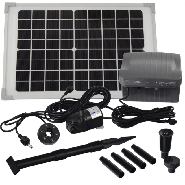 Agora-Tec® 10 Watt Solar Springbrunnen Garten Teich Pumpe Set mit AKKU & LED