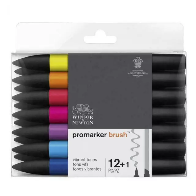 Winsor & Newton Promarker BRUSH Marker Set - 12+1 Vibrant Tones