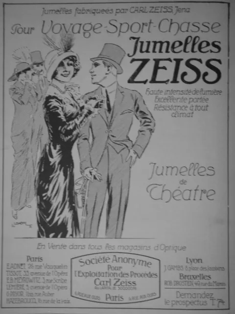 Publicité De Presse 1914 Jumelles Zeiss Pour Le Voyage Chasse Sport- Advertising