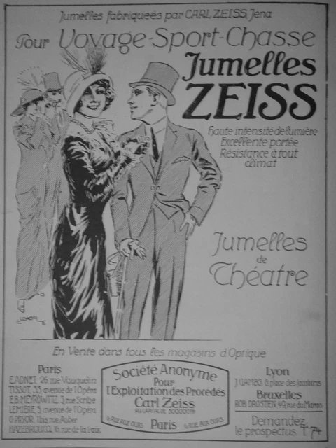 Publicité De Presse 1914 Jumelles Zeiss Pour Le Voyage Chasse Sport- Advertising