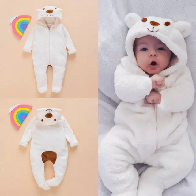 Newborn Baby Boy Girl Kids Hooded Bear Romper Jumpsuit Bodysuit Outfits Clothes-