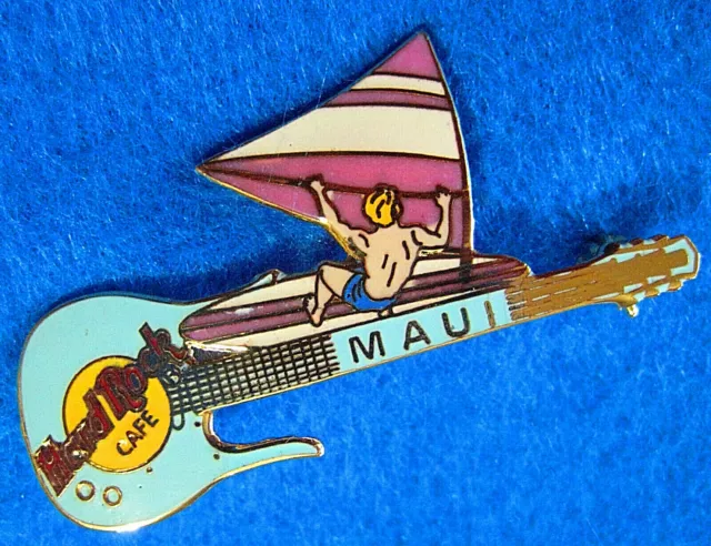 MAUI HAWAII POWDER BLUE DANELECTO WINDSURFER BOARD GUITAR Hard Rock Cafe PIN