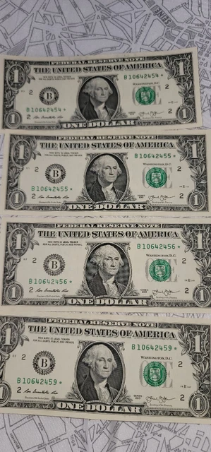 LOT OF (4) 2013  $1 ONE DOLLAR STAR*** NOTE BILL (B)  SERIES WITH Consecutive #