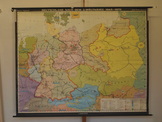 TARJETA DE PARED la Escuela Mapa BRD DDR Alemán Rica Por Guerra 1945 ...