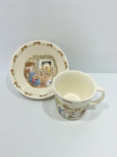 Vintage 1988 Royal Doulton English Bone China 'Bunnykins' Rabbit Bowl + Cup Set