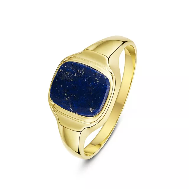 Men's 9ct Yellow Gold Signet Ring Blue Lapis Cushion-Shaped UK Hallmarked-375